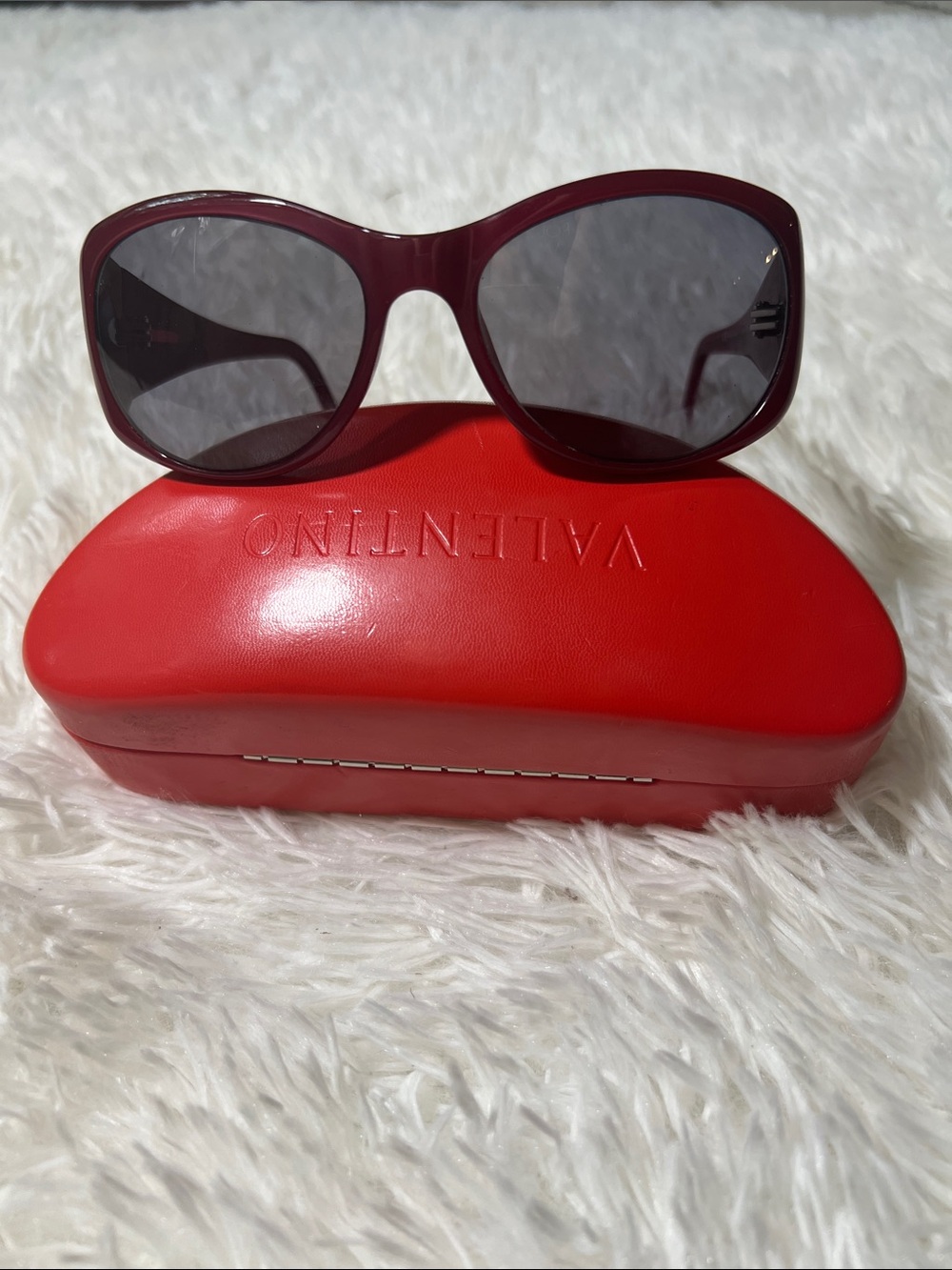 Valentino Women's Burgundy Frame Sunglasses with Dark Lenses